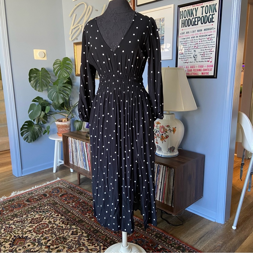 GAP Black Long Sleeve Polka Dot Dress